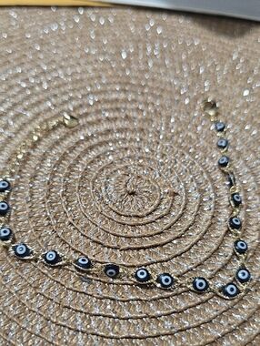 Gold Chain Necklace with Black and White Evil Eye Beads